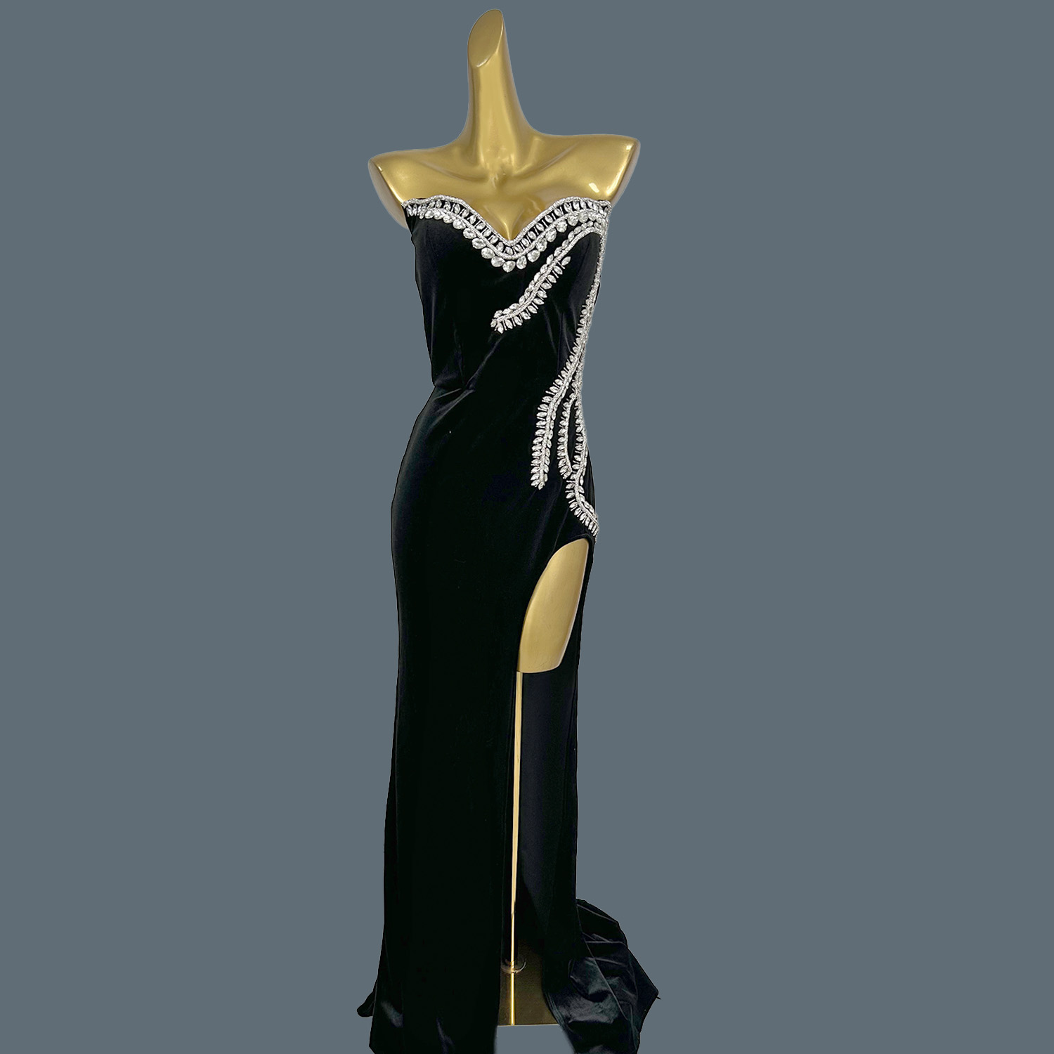 Women Formal Wear Photoshoot - Schwarzes Samt-Bodenlanges Kleid Hochwertiges Abendkleid mit