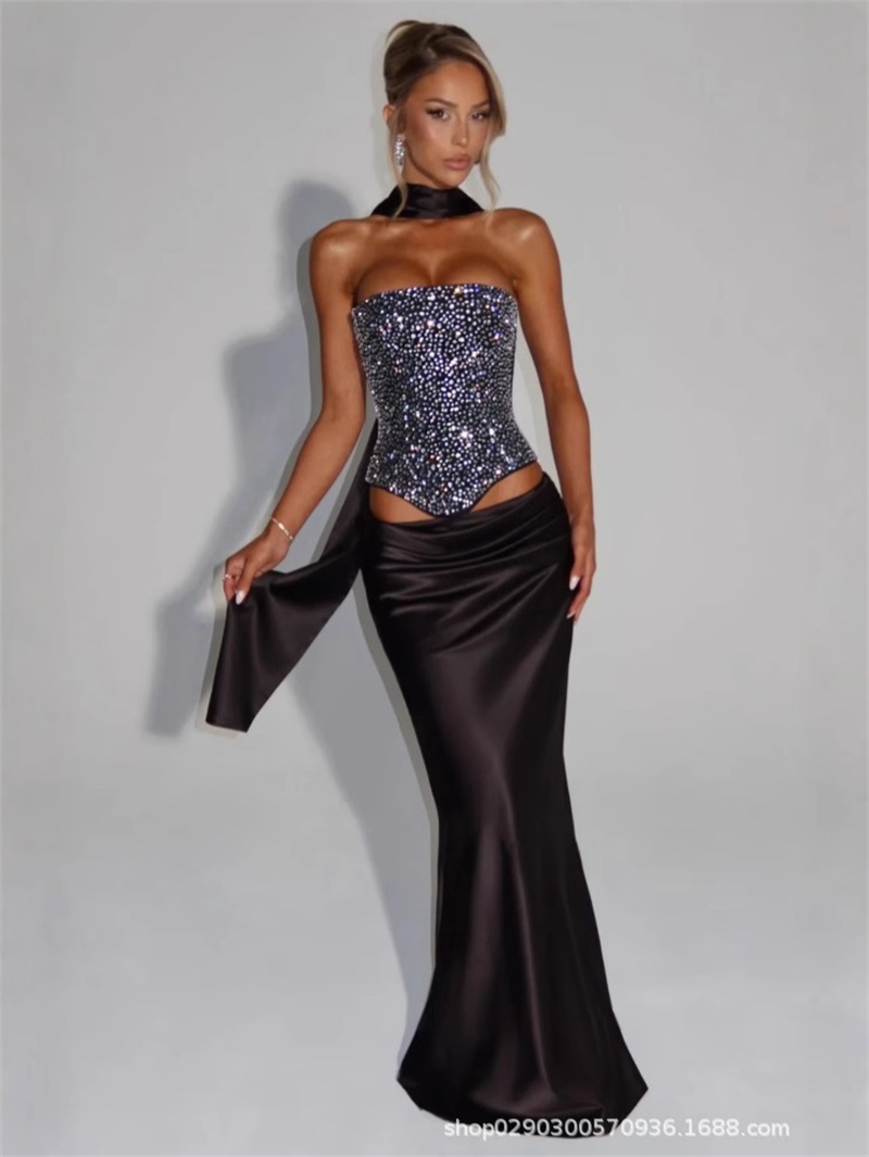 Women Formal Wear With Skirt - Sexy Meerjungfrau-Damen-Abschlussballkleid, 2-teilig, ärmelloses Oberteil, BH