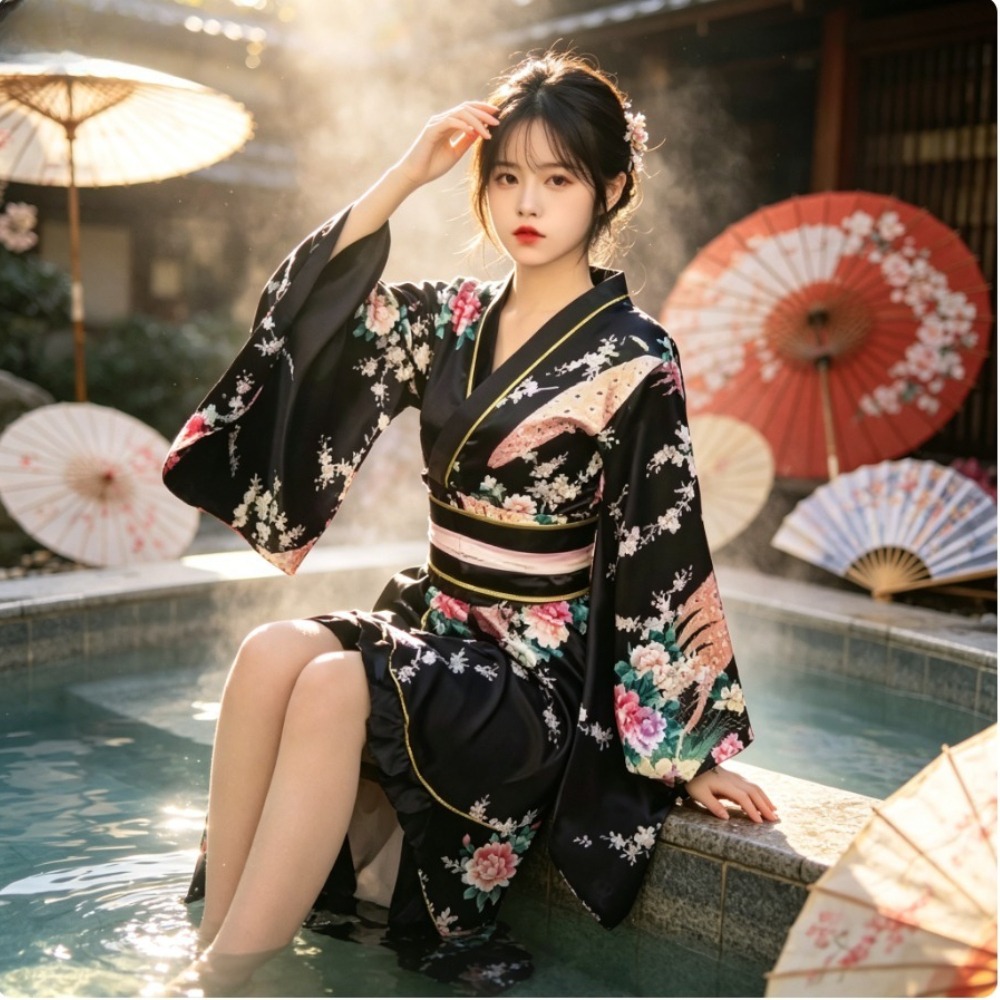Women Formal Wear Photoshoot - Roter Formeller Kimono Yukata für Damen,