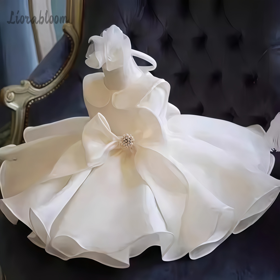 Women Formal Party Wear Dress - Weißes Perlen-Verziertes Kleid Hochzeits-Blumenmädchenkleid Weißes Blumenmädchen-Outfit