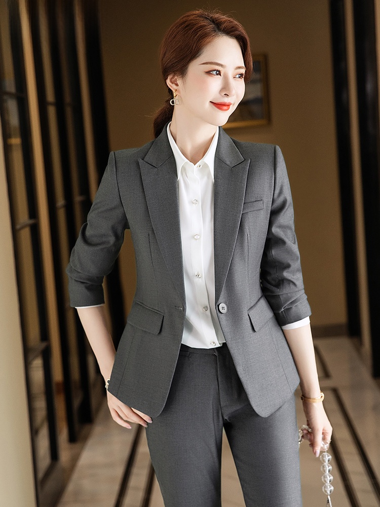 Women Formal Wear For Interview - Graues Anzug-Set für Damen Frühling Herbst