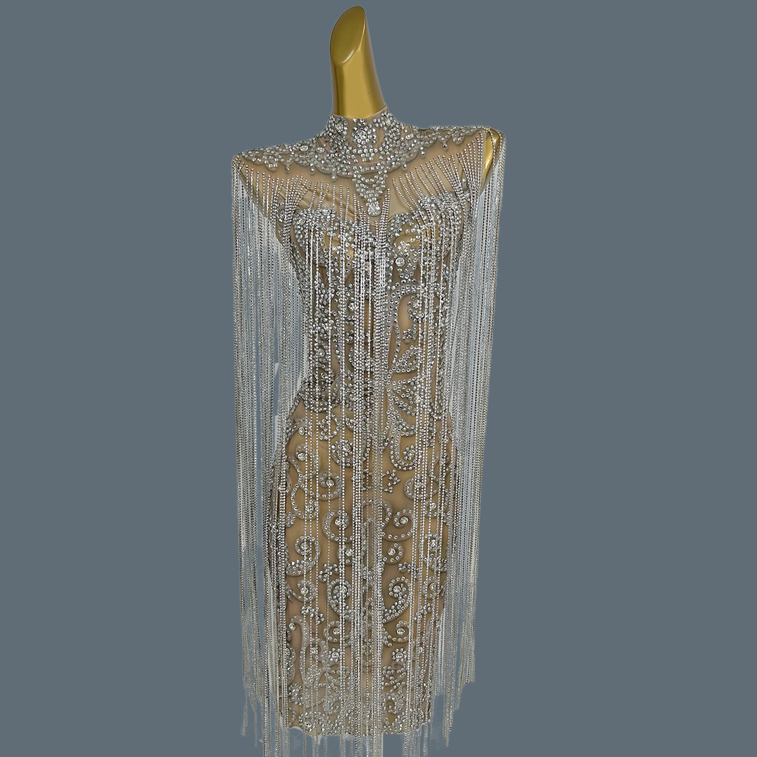 Women Formal Wear Photoshoot - Luxuriöses Funkelndes Strass-Abendkleid Hochwertiges Quasten-Cocktailkleid Formelles