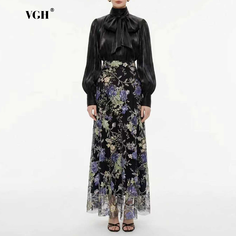 Women Formal Wear With Skirt - VGH Elegantes Schickes Schwarzes Blumen-Zweiteiler-Set für