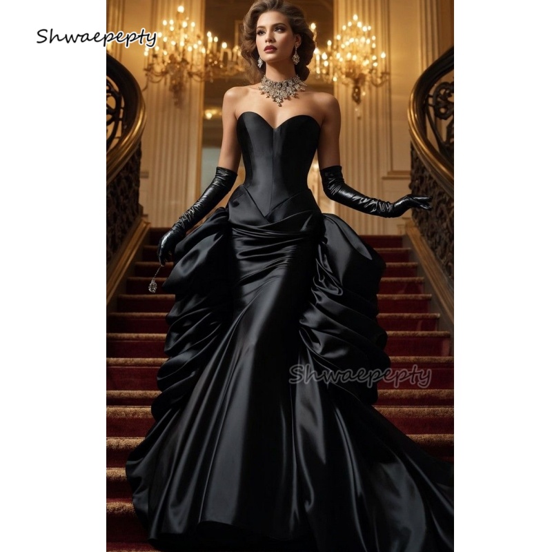 Women'S Gothic Formal Wear - Gerafftes viktorianisches Meerjungfrau-Abschlussballkleid im Vintage-Stil, herzförmig,