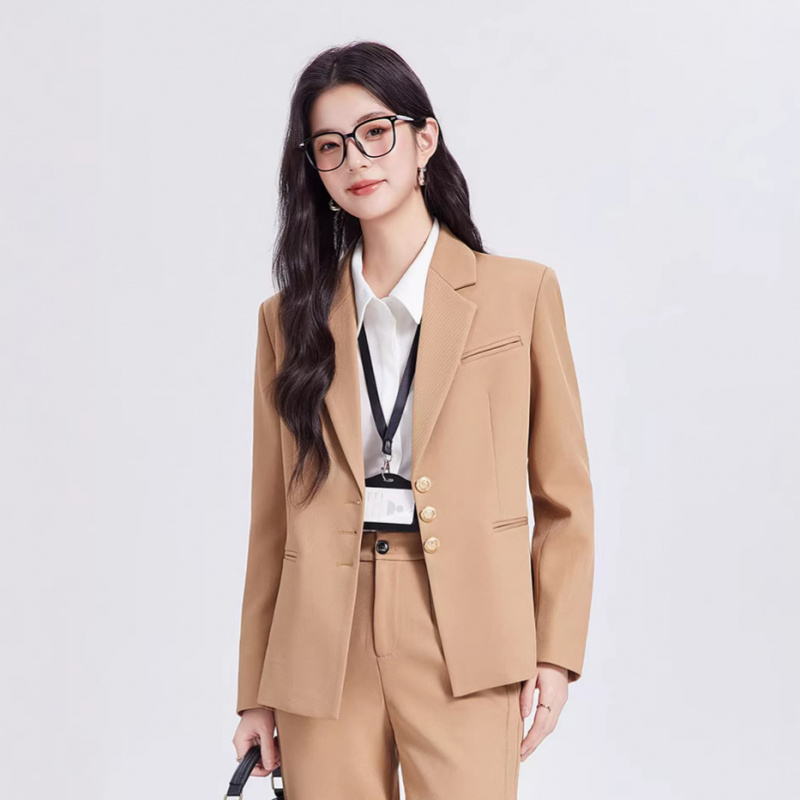 Women Formal Wear For Interview - Khakifarbenes Damenanzug-Set, hochwertig, im lässigen Business-Stil,