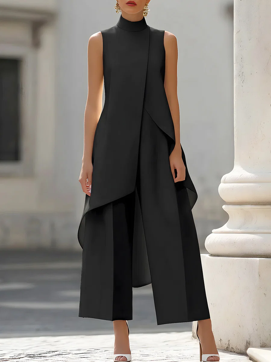 Women'S Formal Wear Jumpsuit - Ärmelloser Jumpsuit mit hohem Kragen, asymmetrischer