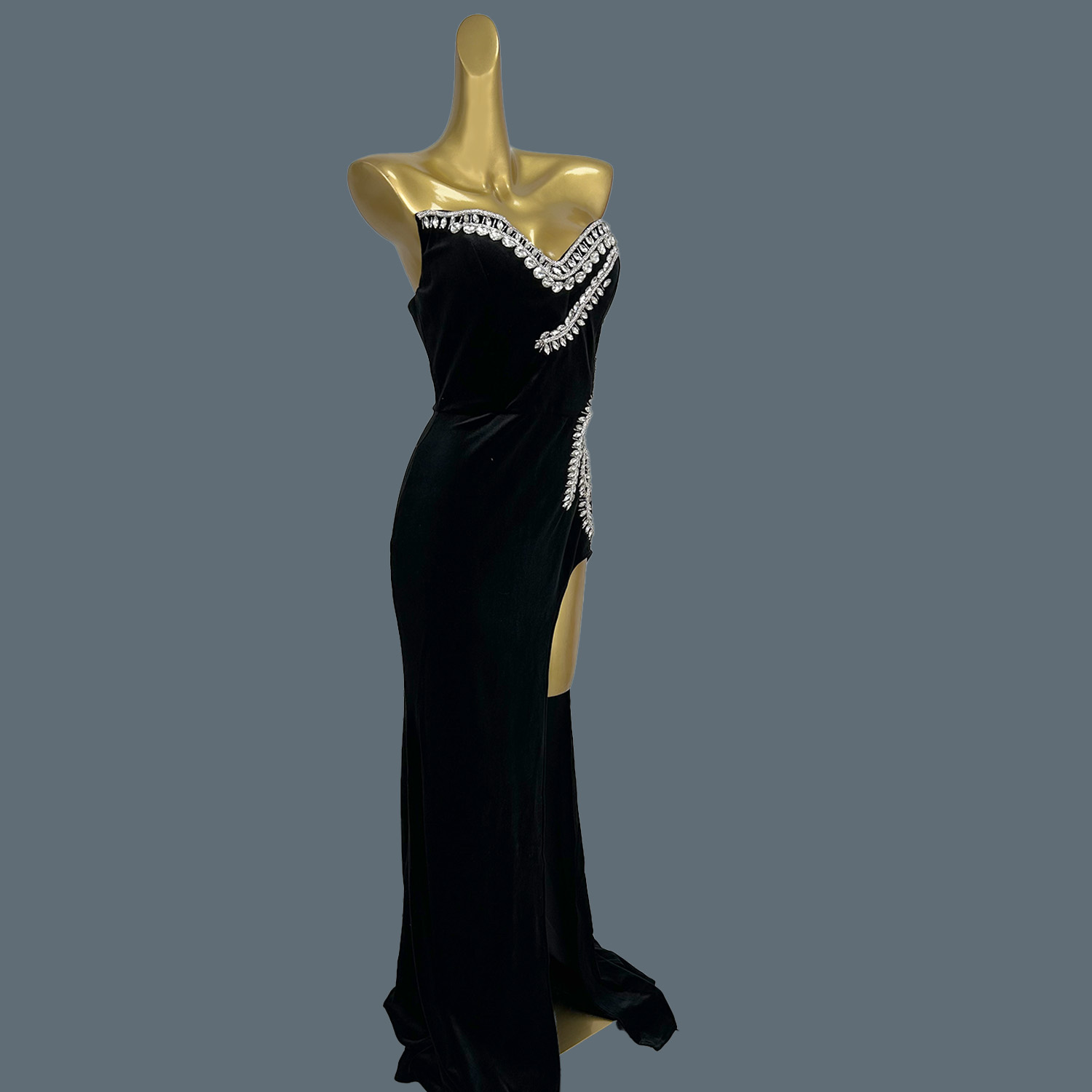 Schwarzes Samt-Bodenlanges Kle – Women Formal Wear Photoshoot Bewertung und Preis