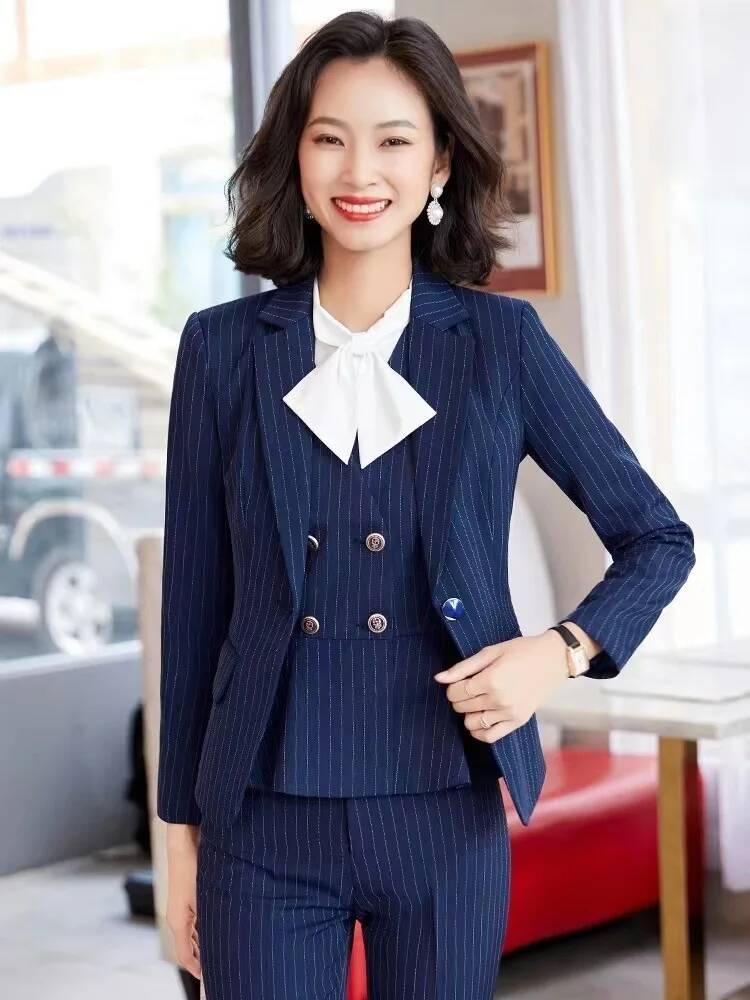 Mode Gestreifte Formale Anzüge – Women Formal Wear For Interview Bewertung und Preis