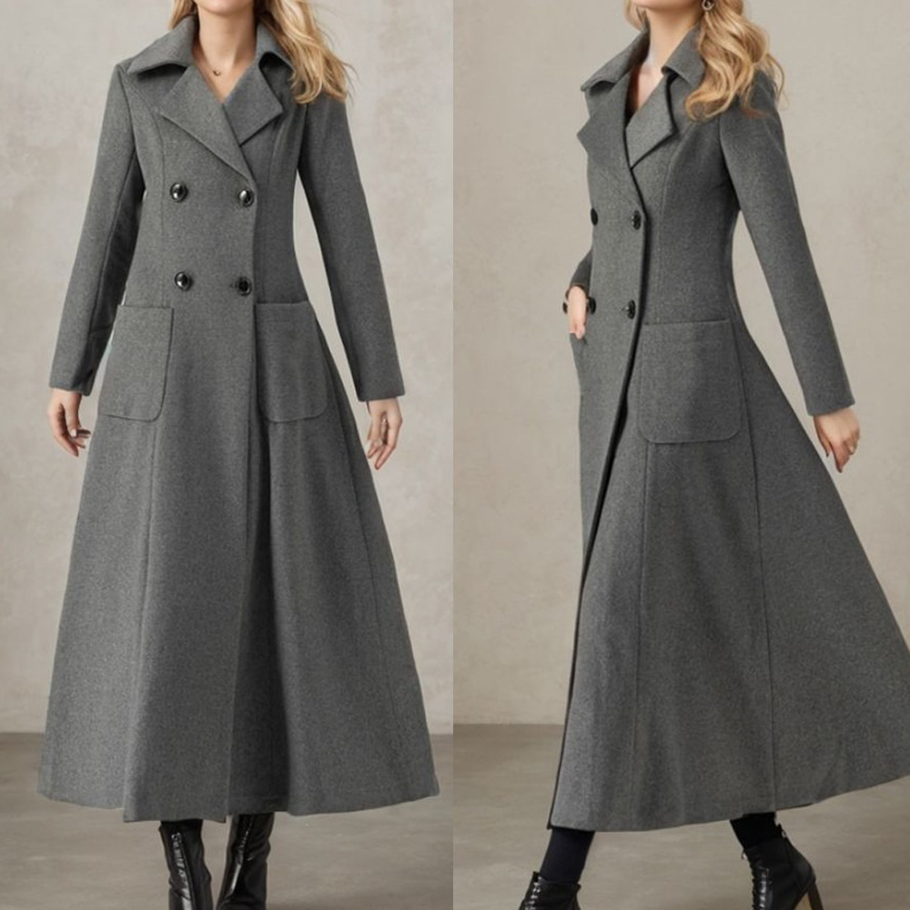 Graue lange Damenjacke aus Wol – Tailored Coat Wool Bewertung und Preis